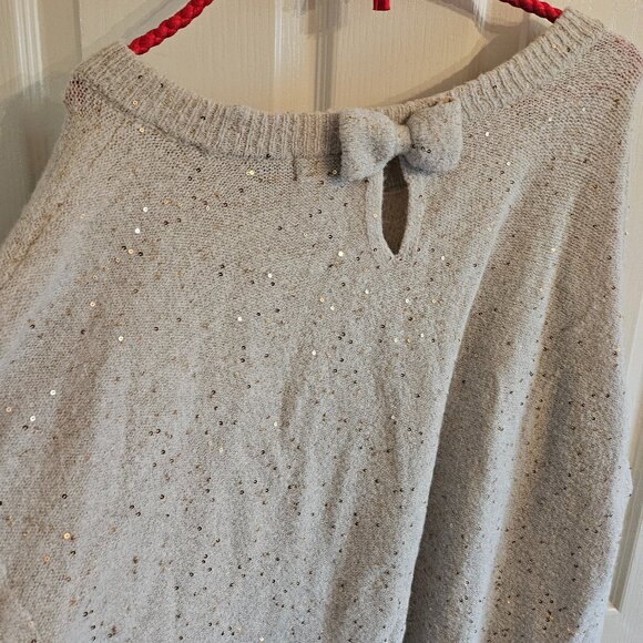 Karl Lagerfeld Oatmeal Sparkle Crew neck with Back Bow, Sz XL EUC - Picture 3 of 4